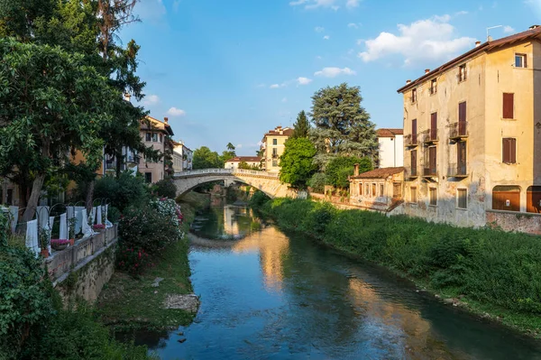 Vicenza Río Retrone Desde Ponte San Paolo Las Casas Reflejan —  Fotos de Stock