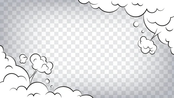 Comic frame achtergrond. Cartoon bladerdak wolk frame op transparante achtergrond. Boem, pow-effect. Explosie met rookwolken. — Stockvector