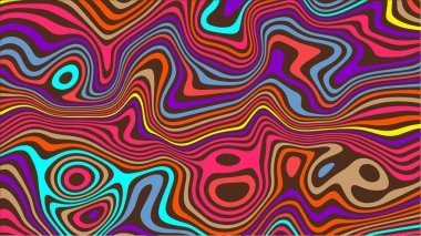 Psikedelik arka plan. Sıvı çizgi etkisi. Parlak soyut dalga çizgileri arkaplan. Modern dalgalı çok renkli renkli duvar kağıdı..