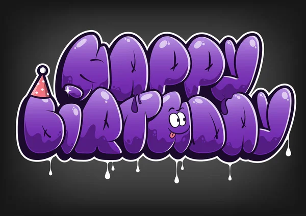 Happy birthday lettering in bubble graffiti style. Congratulation card in readable graffiti style. — Stock Vector