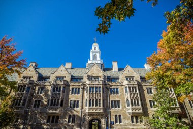Yale Üniversitesi binaları sonbaharda New Haven 'da mavi gökyüzü, CT USA