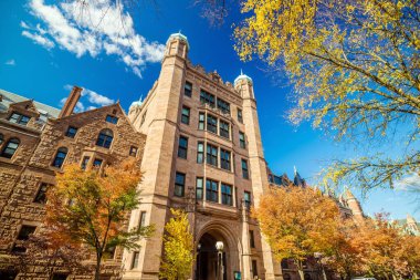 Yale Üniversitesi binaları sonbaharda New Haven 'da mavi gökyüzü, CT USA