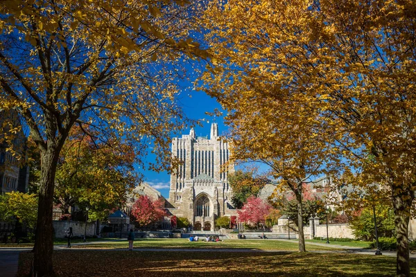 Bâtiments Universitaires Yale Automne Avec Ciel Bleu New Haven Usa — Photo
