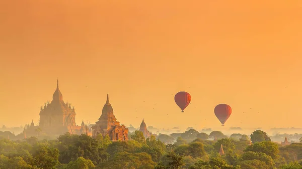 Skyline Der Innenstadt Von Bagan Stadtbild Von Myanmar Bei Sonnenuntergang — Stockfoto