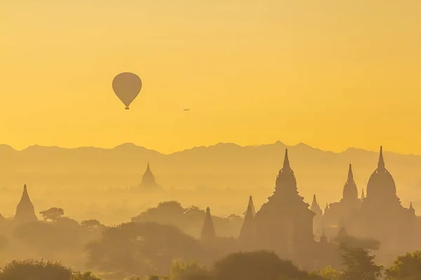 Bagan Stad Centrum Skyline Stadsgezicht Van Myanmar Bij Zonsondergang — Stockfoto