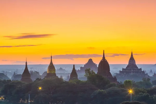 Skyline Der Innenstadt Von Bagan Stadtbild Von Myanmar Bei Sonnenuntergang — Stockfoto