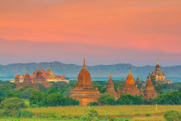 Bagan Stad Centrum Skyline Stadsgezicht Van Myanmar Bij Zonsondergang — Stockfoto