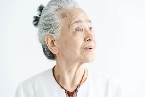 Retrato Mujer Anciana Asiática Pelo Blanco —  Fotos de Stock