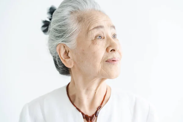 Portrait Asian White Haired Aged Woman — Stock Photo, Image