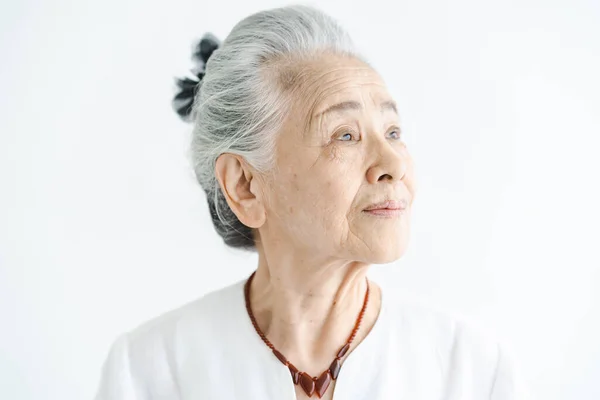 Retrato Mujer Anciana Asiática Pelo Blanco —  Fotos de Stock