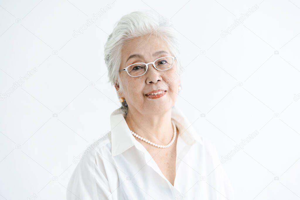 Portrait of asian white-haired aged woman