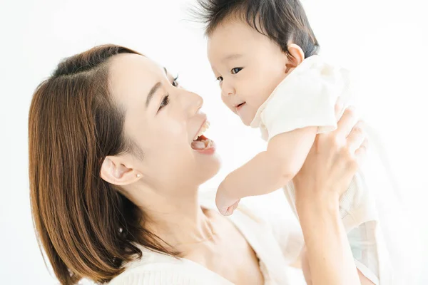 Asian Mom Holding Baby Bright Room — Stock Photo, Image
