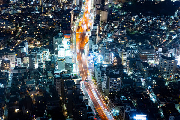 Tokyo Shuto Expressway at night in Japan