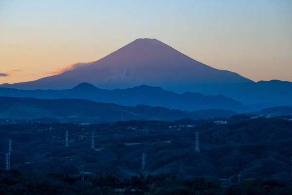 Vista Noturna Monte Fuji Shonandaira — Fotografia de Stock