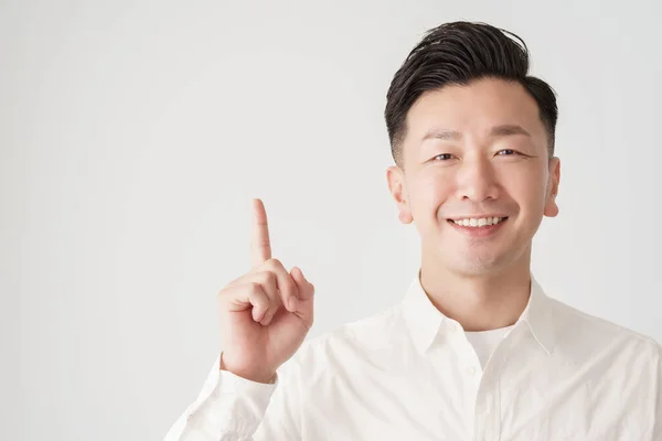 Man Posing His Index Finger White Background — ストック写真