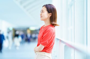 A woman commuting to work in the office district