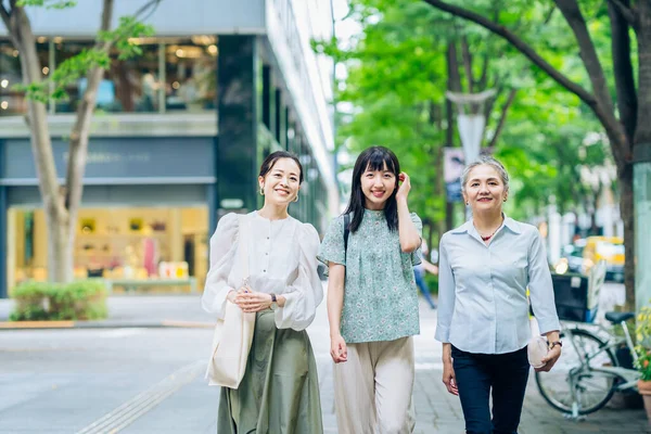 Three Women Various Generations Walking City Fine Day — Stok fotoğraf