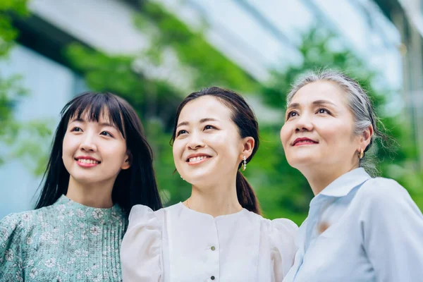Three Women Different Generations Outdoors — Stockfoto
