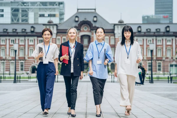 Business Women Various Ages Walking Business District — Stok fotoğraf