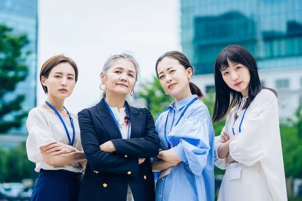 four business women suffering from trouble