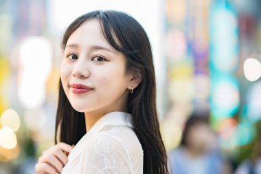 Portrait of a young woman in downtown