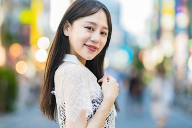 Portrait of a young woman in downtown
