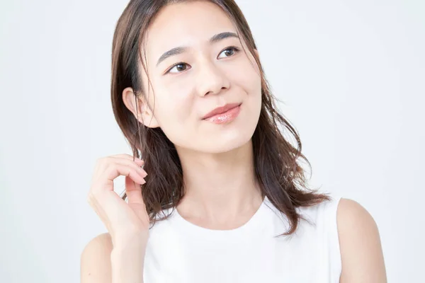 Retrato Asiático Jovem Mulher Branco Fundo — Fotografia de Stock