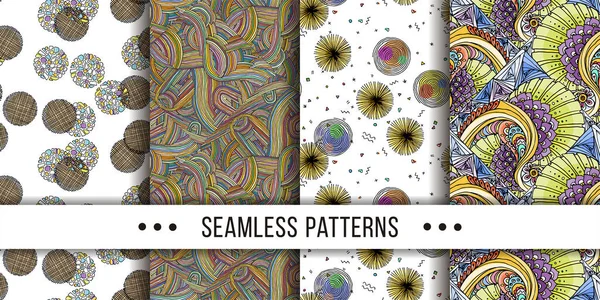 Set Samless Ornate Doodle Hand Drawn Abstract Patterns Vector Illustration — Stock Vector