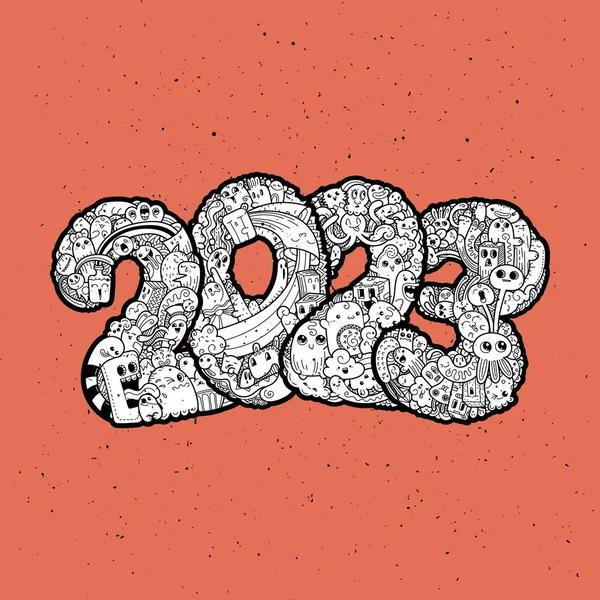 Nowy Rok 2023 Potworna Randka Bazgrołów Ozdobny Symbol Świąt Ilustracja — Wektor stockowy