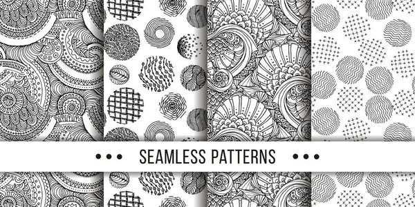 Set Samless Ornate Doodle Hand Drawn Abstract Patterns Vector Illustration — Stock Vector