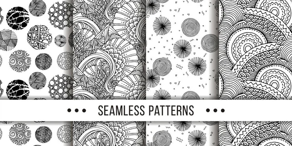 Set Samless Ornate Doodle Hand Drawn Abstract Patterns Vector Illustration — Stock Vector