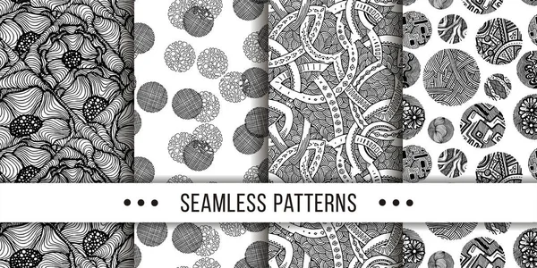 Set Samless Ornate Doodle Hand Drawn Abstract Patterns Vector Illustration — Stock Vector