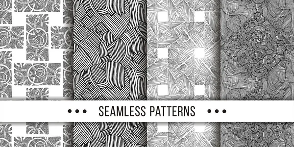 Set Samless Ornate Doodle Hand Drawn Abstract Patterns Vector Illustration — Stock Vector