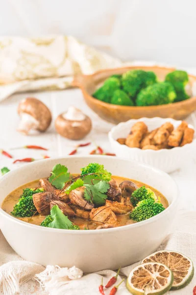 Vegan Tom Kha Gai Soup Various Vegetables Roasted Soy Based — Stock Photo, Image