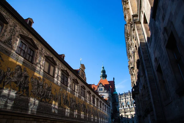 Procesión Príncipes Con Frauenkirche Fondo Centro Dresde Centro Dresde — Foto de Stock