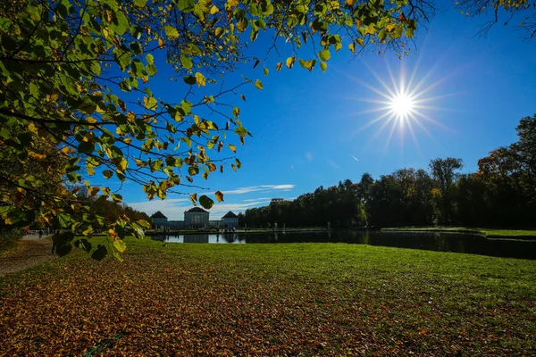 Nymphenburg Palace in autumn with sun, Munich, excursion destination