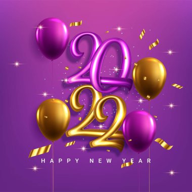 Mutlu 2022 seneleri. Altın metalik sayıların tatil vektör illüstrasyonu 2022