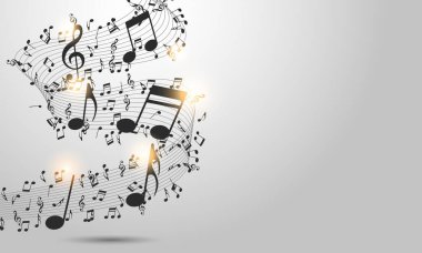 Abstract music notes on line wave background