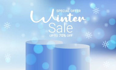 Winter sale with discount text and snow elements