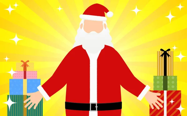Grand Père Père Noël Livrer Une Pile Cadeaux — Image vectorielle