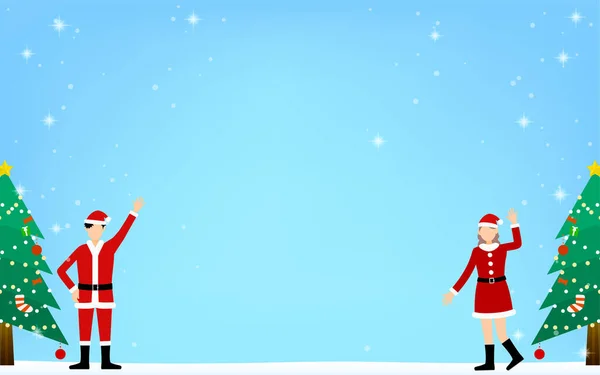 Arbre Noël Fond Avec Homme Femme Dans Père Noël — Image vectorielle