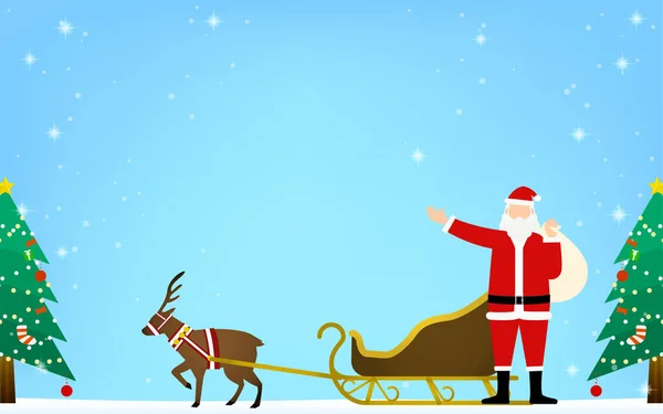 Père Noël Ses Rennes Agitant Dans Fond Ciel Enneigé — Image vectorielle