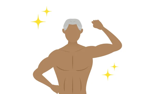 Bodybuilder Senior Man Posing One Hand Making Power Bump — Stock Vector