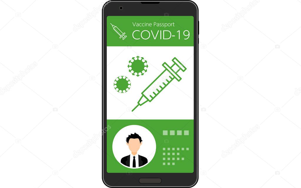 Vaccine Passport smartphone app for proof of coronavirus vaccination (vaccinated), with photo