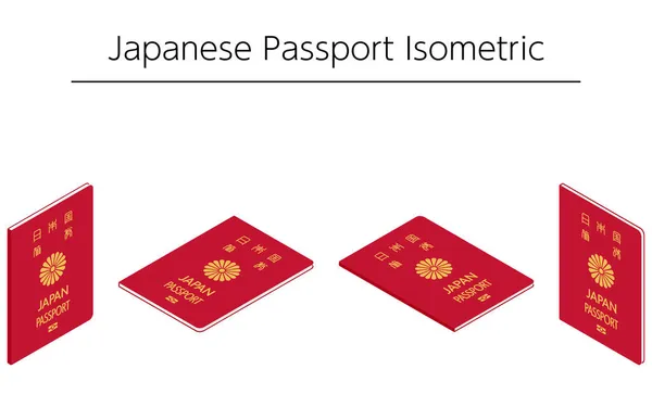 Passaporto Giapponese Documento Viaggio Generale Isometro Rosso Traduzione Passaporto Giapponese — Vettoriale Stock