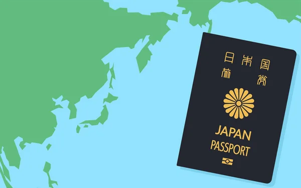 World Map Japan Japanese Passports General Travel Documents Dark Blue — Stock Vector