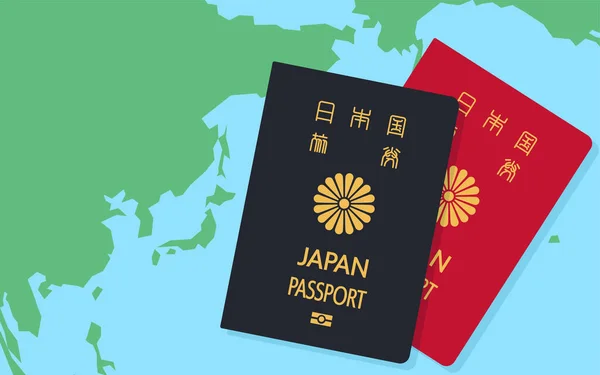 World Map Japan Japanese Passports General Travel Documents Dark Blue — Stock Vector