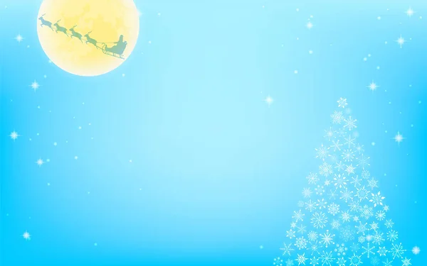 Escena Nochebuena Santa Voladora Árbol Navidad Copo Nieve — Vector de stock