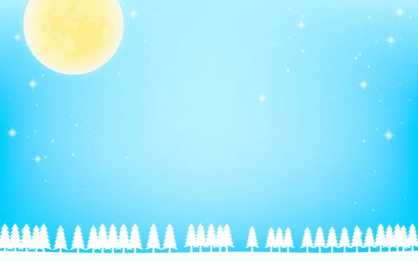 白杉树和明月的夜间 亮着蓝色的背景 — 图库矢量图片#