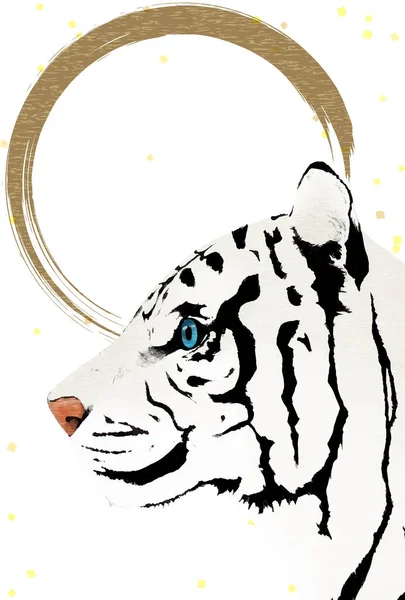 2022 Год Тигра Новогодняя Открытка Профиль Белого Тигра Белый Фон — стоковый вектор